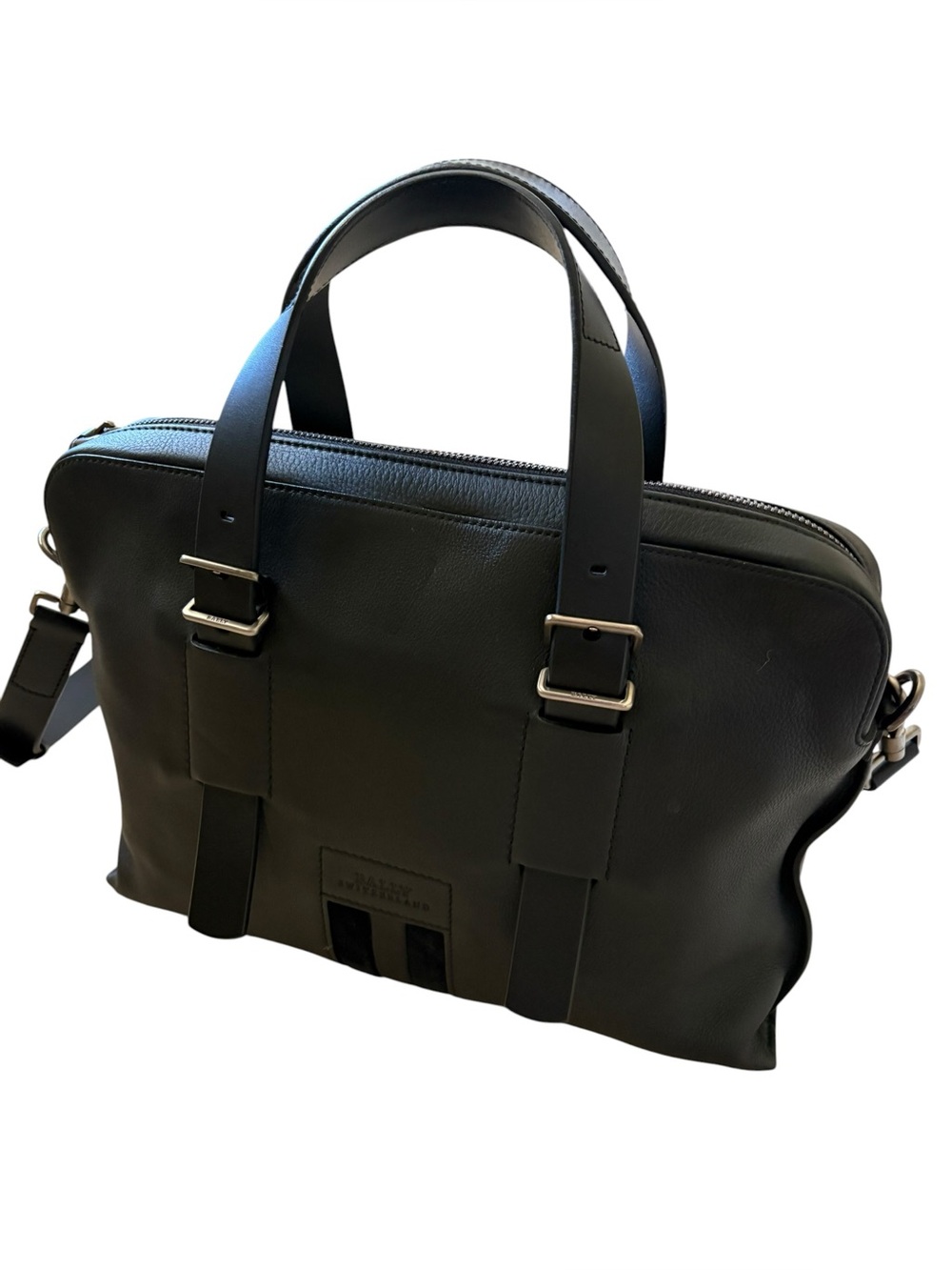 Bally Switzerland Black Leather Briefcase Messenger Bag Medium Detachable Strap - Picture 2 of 15